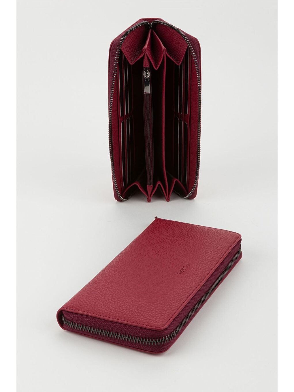 Bordo Kutulu Hakiki Deri Su Yeşili Fermuarlı Büyük Boy Kadın El Portföyü Kartlık Cüzdan-1