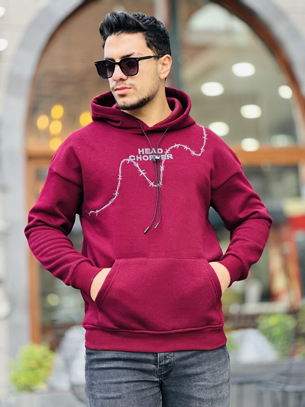 Miron Bordo Üç İplik Head Chopper Nakışlı Oversize Kapüşonlu Sweatshirt - 3