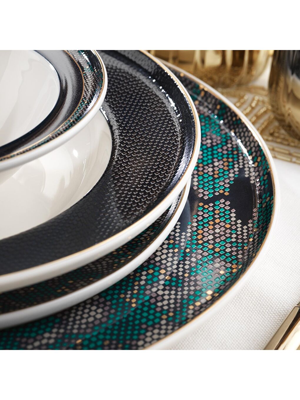 Queen Lucky Bone Yemek Takımı 60 Parça-Yeşil-5