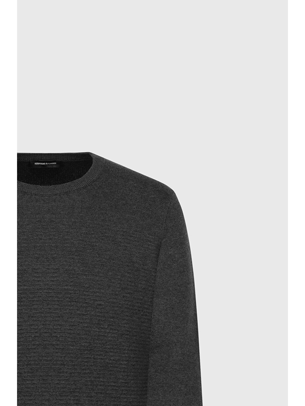 Erkek Antrasit-Melanj Pamuklu Standart Fit Normal Kesim Bisiklet Yaka Desenli Triko Kazak-7