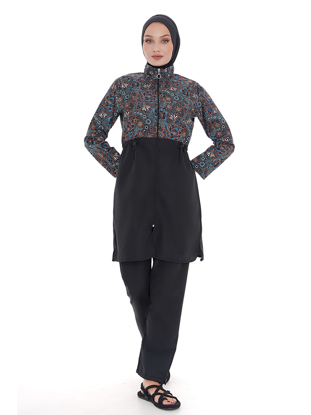 Siyah Paraşüt Tam Kapalı Tesettür Mayo Nida 2103 Begonya-1