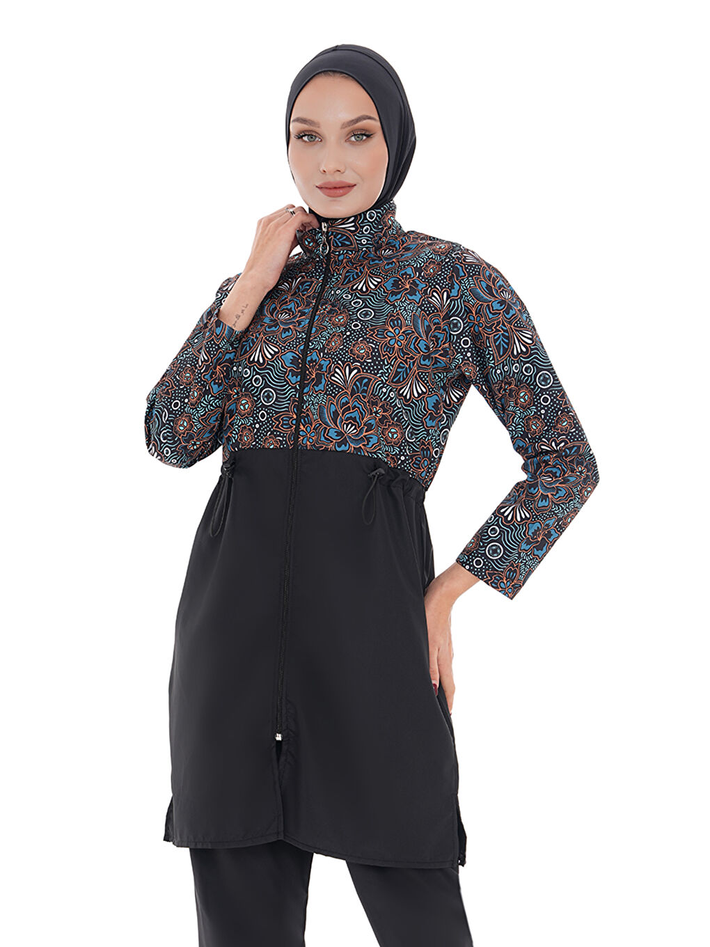 Siyah Paraşüt Tam Kapalı Tesettür Mayo Nida 2103 Begonya-2