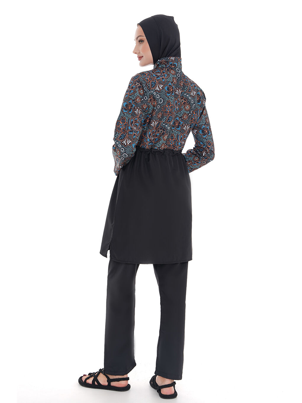 Siyah Paraşüt Tam Kapalı Tesettür Mayo Nida 2103 Begonya-3