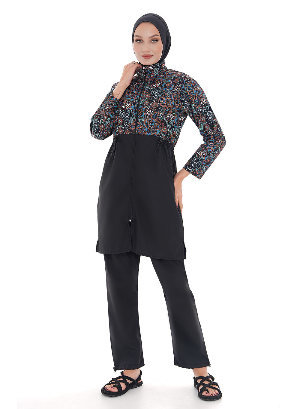 Siyah Paraşüt Tam Kapalı Tesettür Mayo Nida 2103 Begonya-4