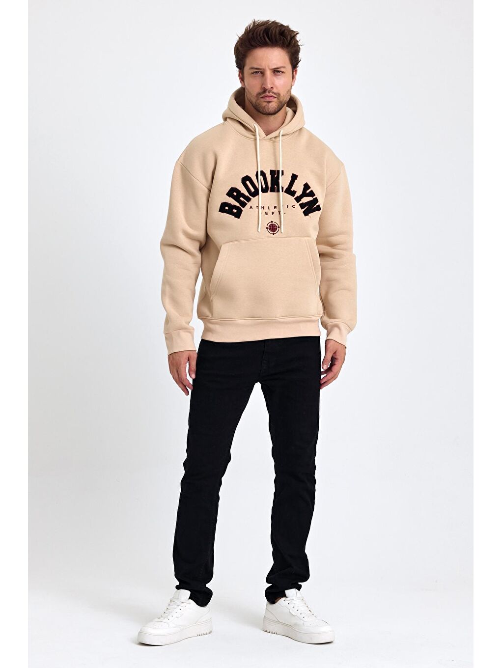 Tarz Cool Taş Erkek Yumusaçık Kumaşlı Kapüşonlu Kordonlu Regular Fit Baskılı Sweatshirt