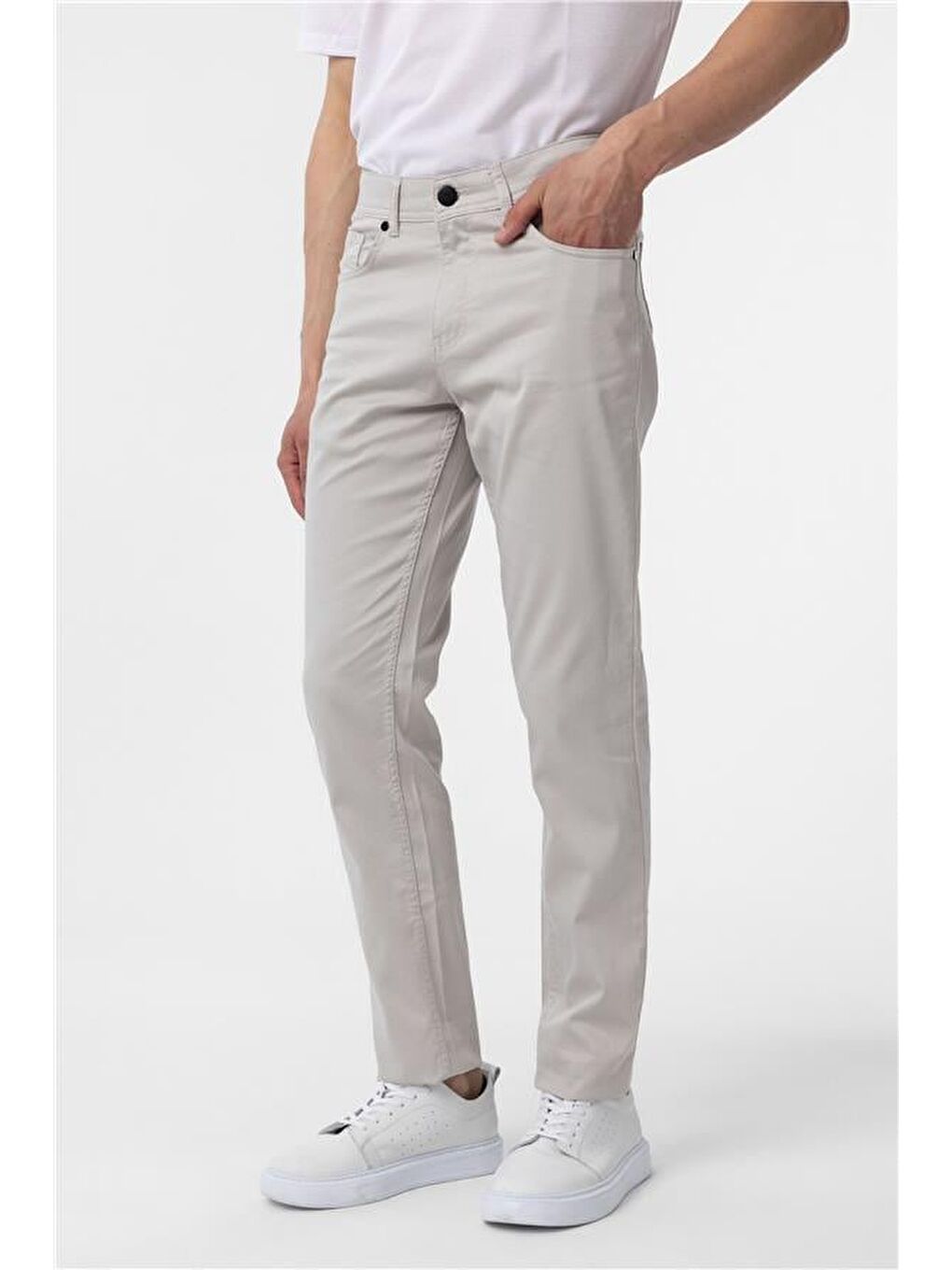 Bej Slim 5 Cep Kalıp Armürlü Pantolon-2