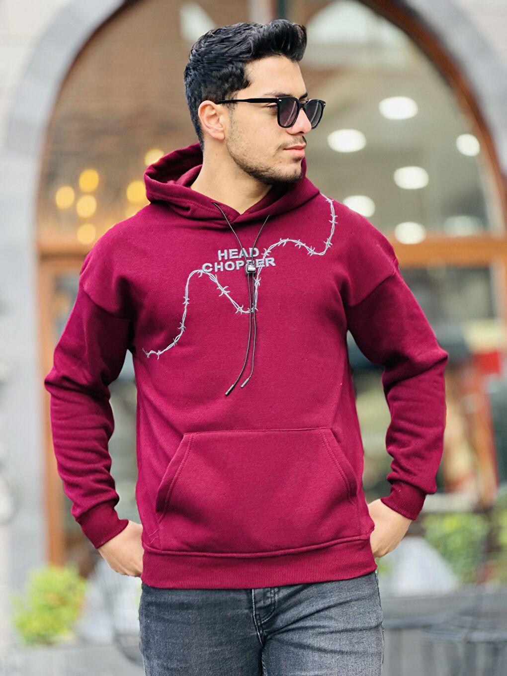 Miron Bordo Üç İplik Head Chopper Nakışlı Oversize Kapüşonlu Sweatshirt - 5