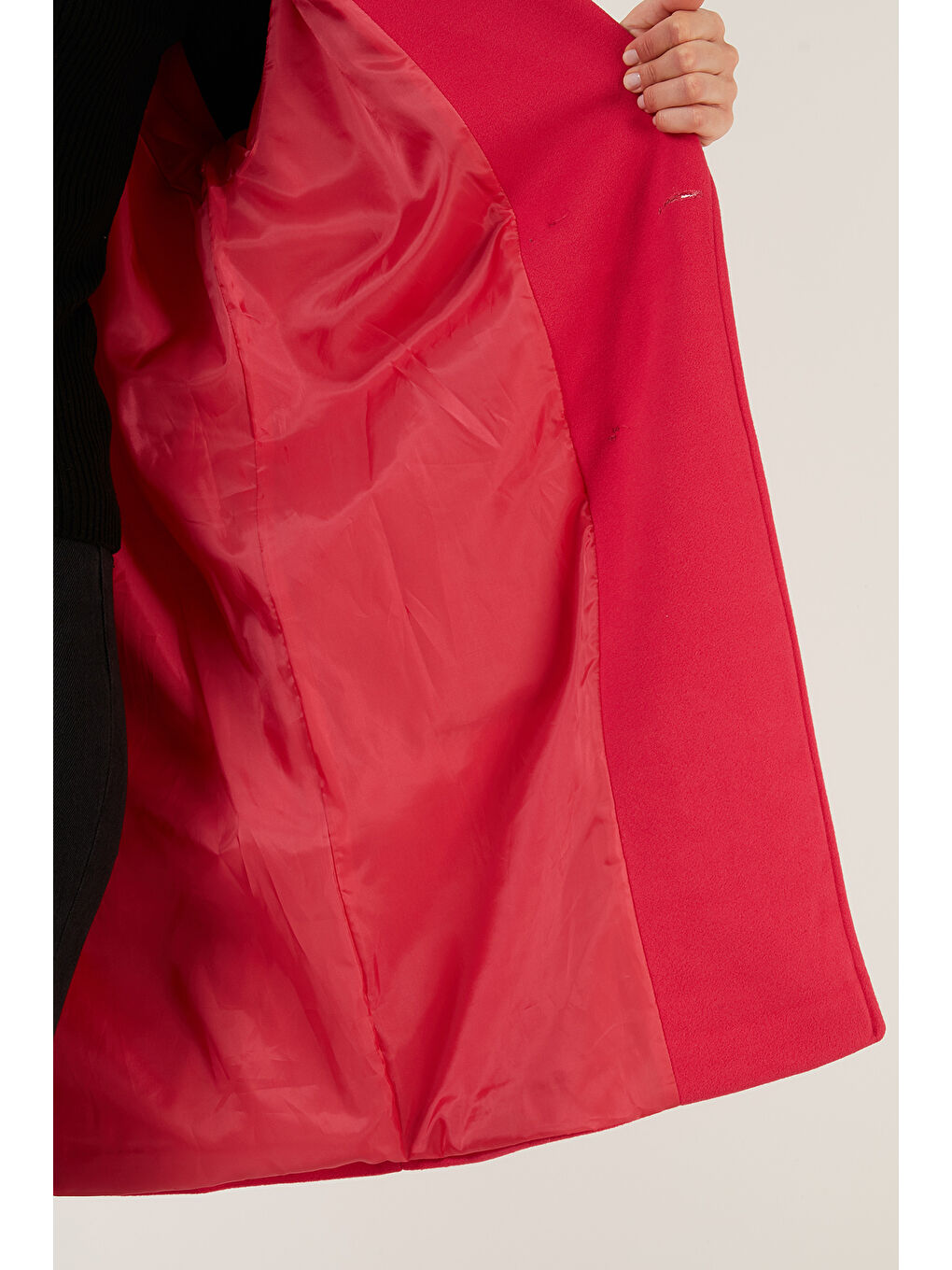 Fuşya Oversize Çift Düğmeli Kruvaze Yaka Uzun Kadın Kaban 6230043-4