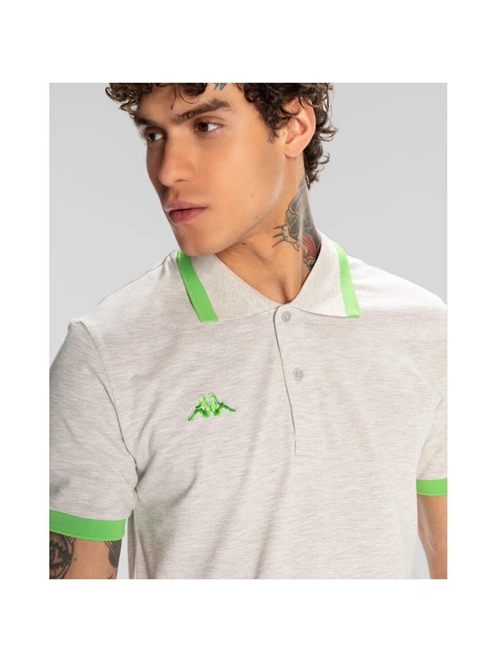 Kappa Gri Logo Neon Erkek Klasik Yaka Polo Tişört - 1