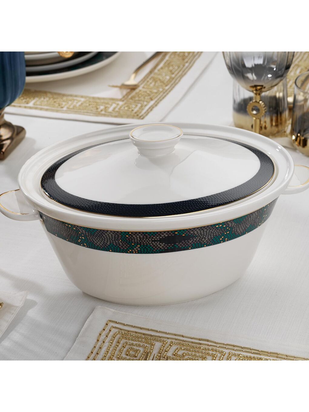 Queen Lucky Bone Yemek Takımı 60 Parça-Yeşil-9