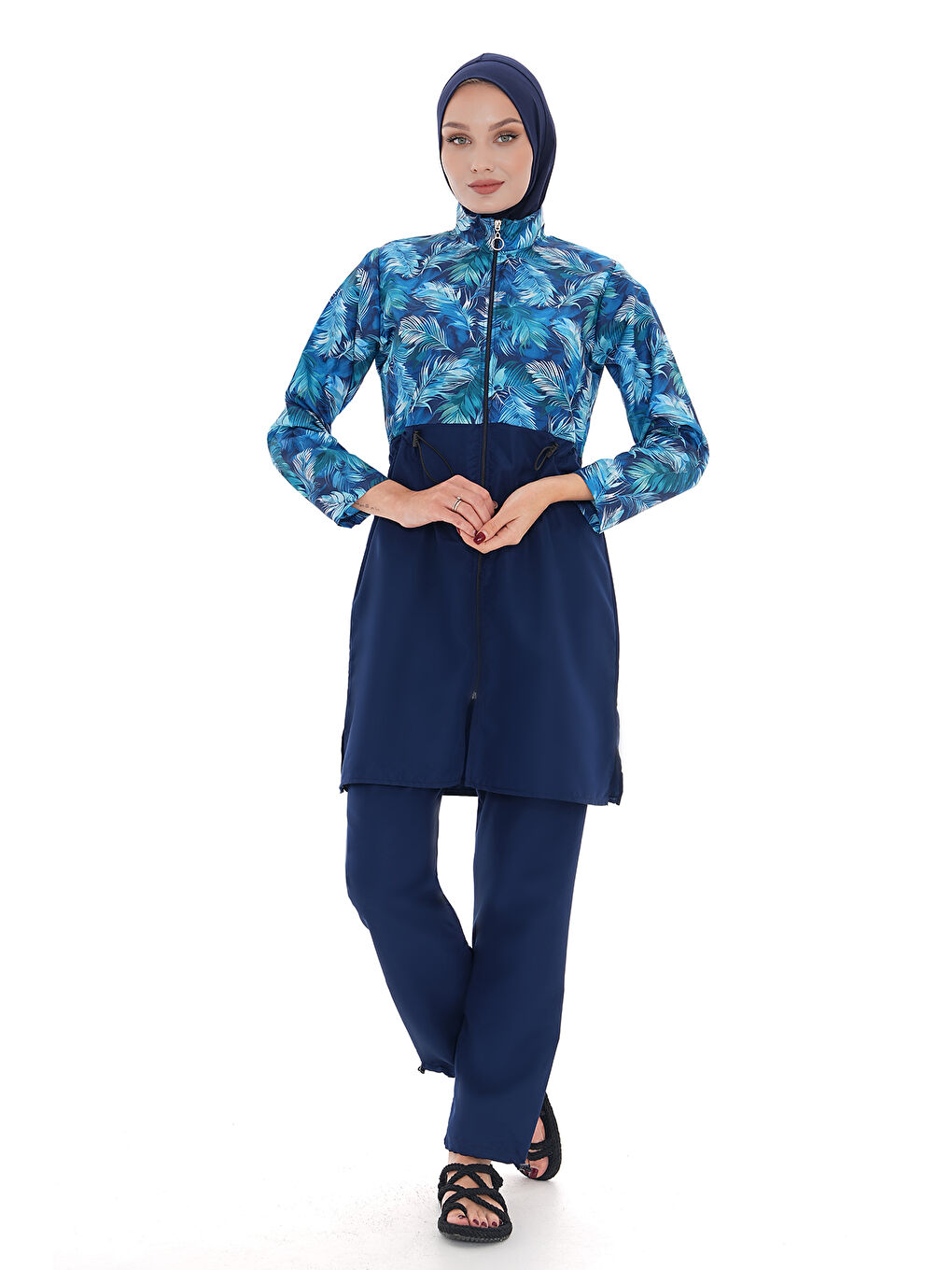 Paraşüt Tam Kapalı Tesettür Mayo Nida 2103 Mavi Tüy-1