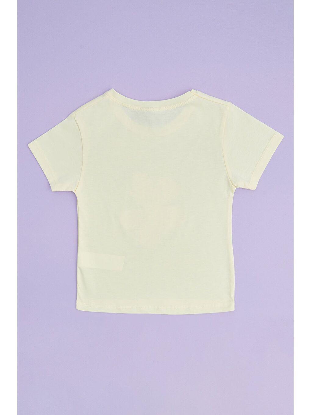 Sarı Çiçek Baskılı Bisiklet Yaka Kız Çocuk Tişört-1