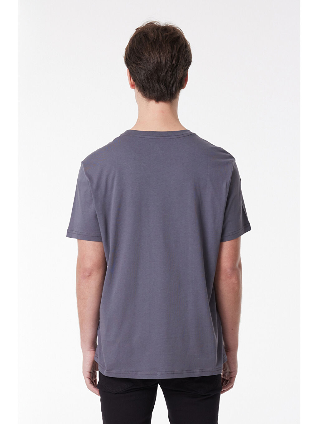 Antrasit Regular Fit Rahat Kesim %100 Pamuk Bisiklet Yaka Kısa Kollu Tişört-4