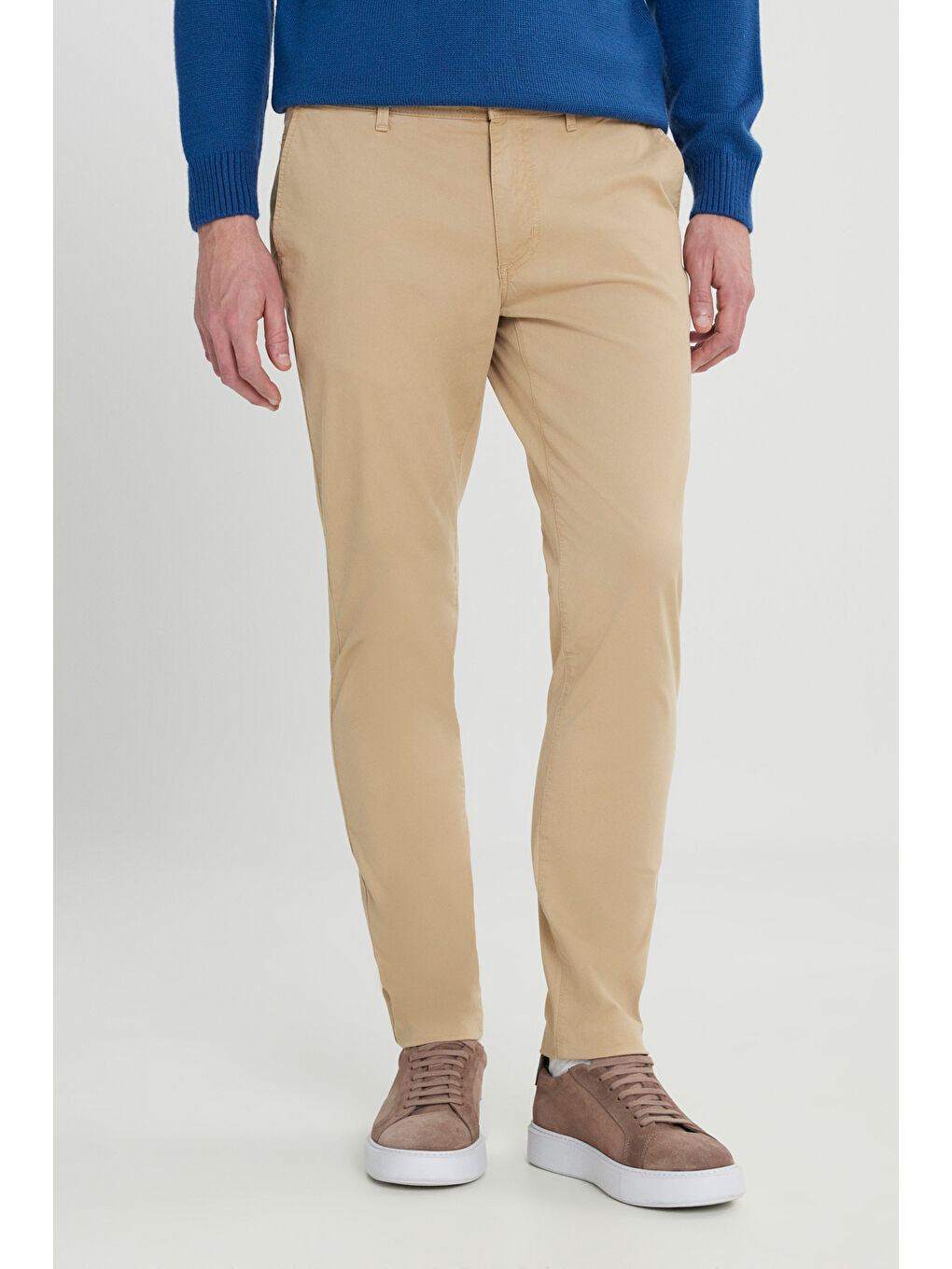 Erkek Bej Comfort Fit Rahat Kesim Pamuklu Esnek Armürlü Yan Cep Pantolon