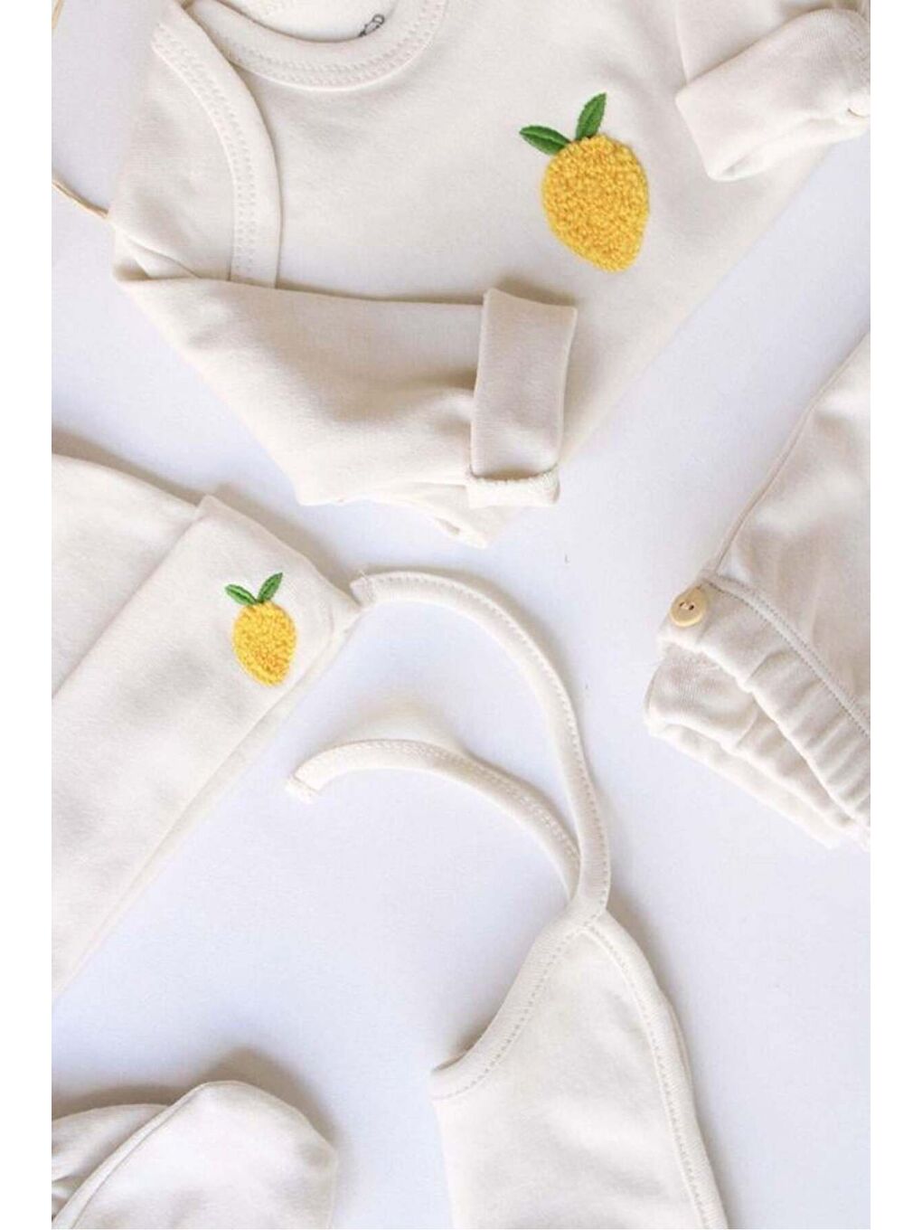 Ekru Limon Nakışlı 5li Uzun Kollu Yenidoğan Set (0-3 Ay)-4