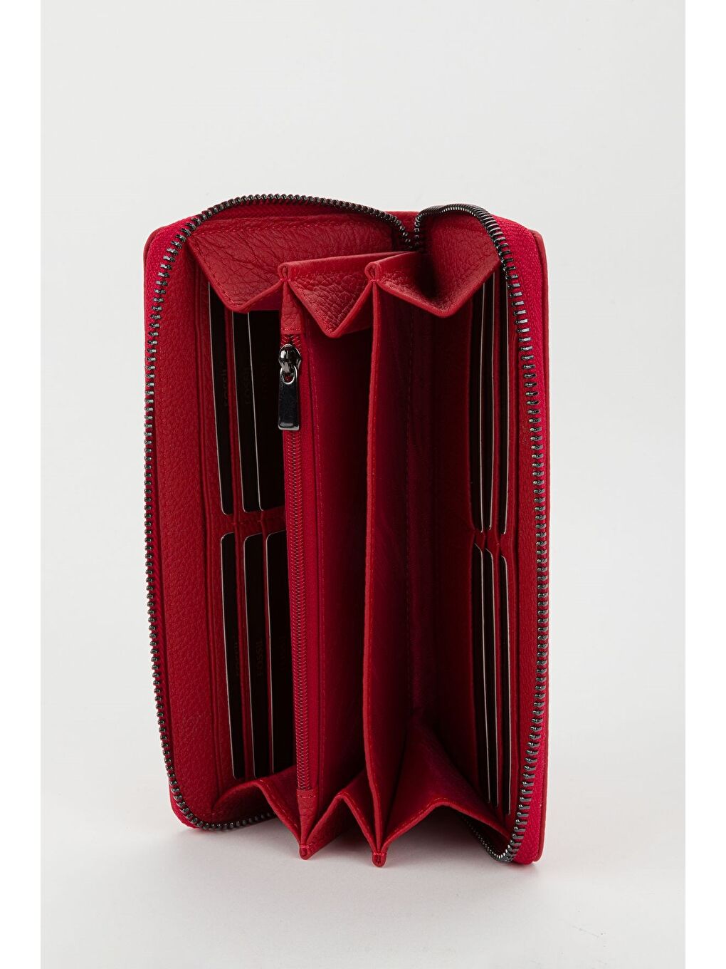 Kırmızı Kutulu Hakiki Deri Su Yeşili Fermuarlı Büyük Boy Kadın El Portföyü Kartlık Cüzdan-2