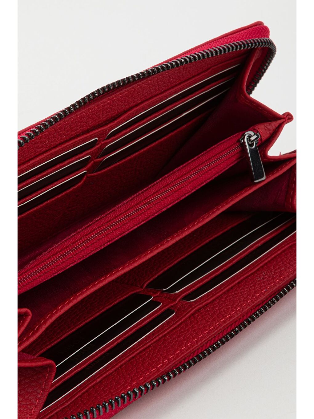 Kırmızı Kutulu Hakiki Deri Su Yeşili Fermuarlı Büyük Boy Kadın El Portföyü Kartlık Cüzdan-3