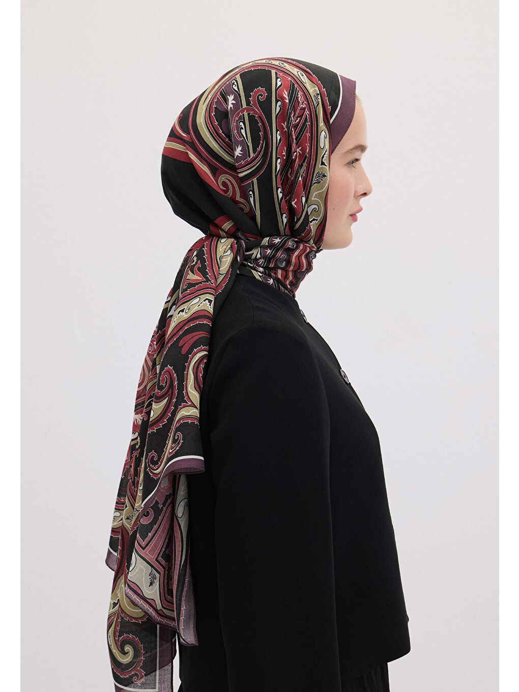Vıntage Paısley Desen Şal Mürdüm-3