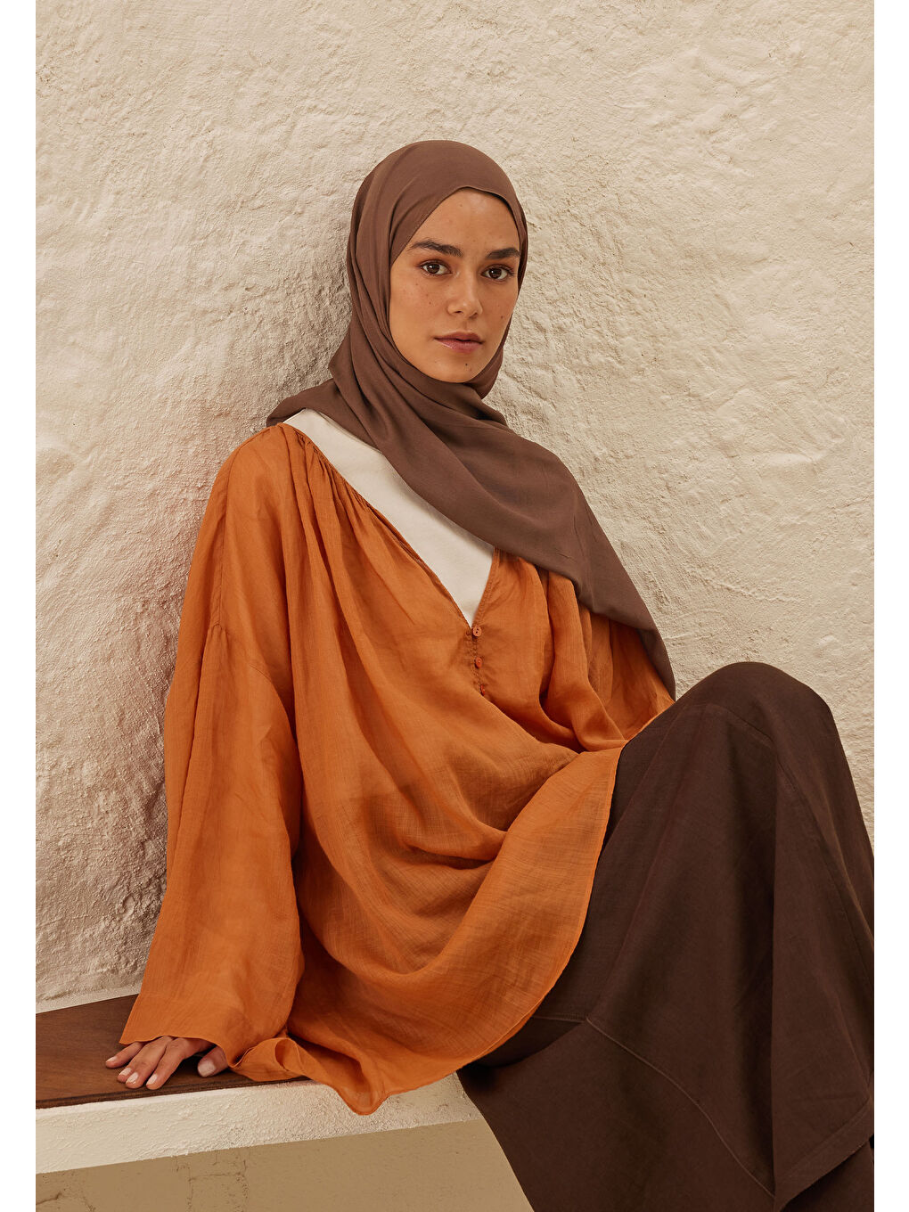 Kahverengi Rami Viskon Şal Çikolata