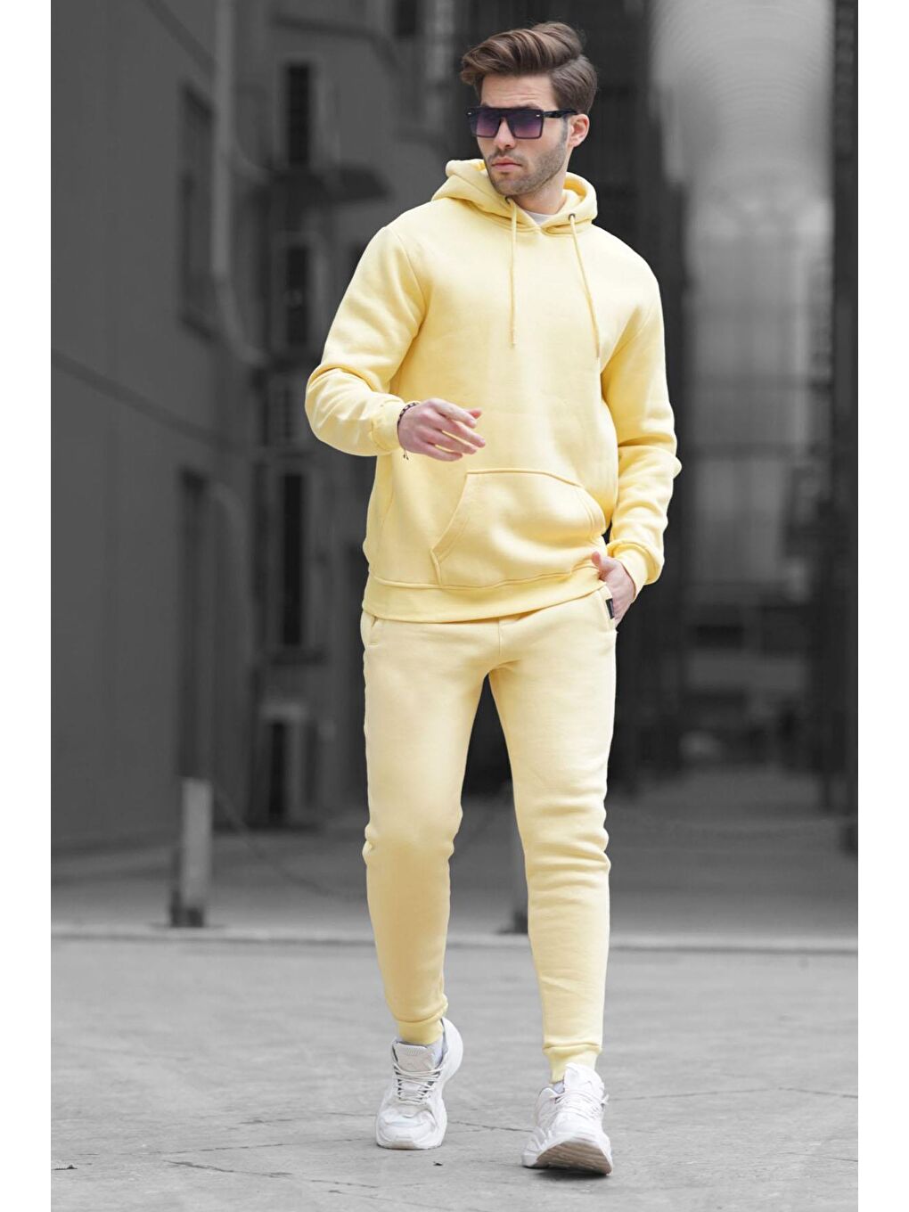 Sarı Kapüşonlu Basic Eşofman Takımı 5905-1