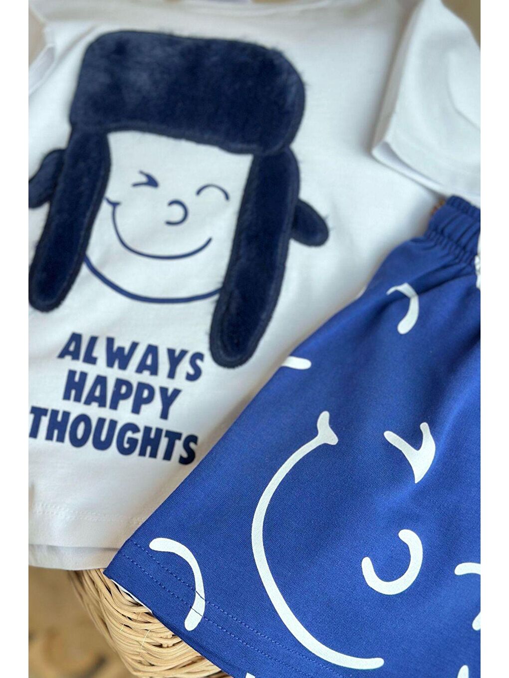 Ekru Erkek Çocuk Pelüş Şapka Detaylı Pamuklu Altüst Takım-1