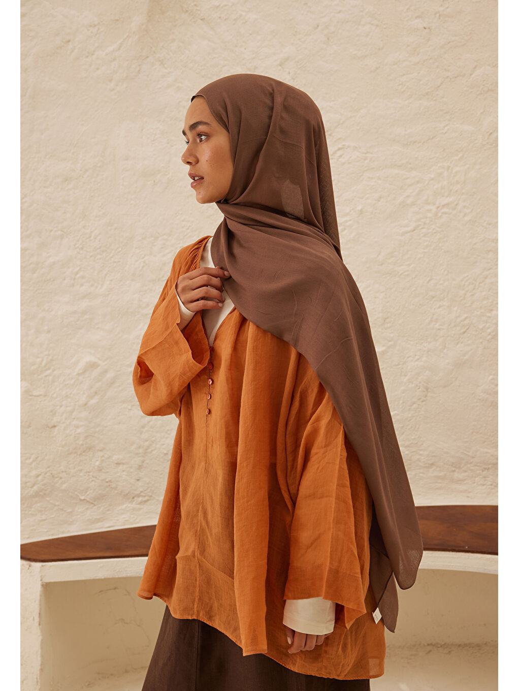 Kahverengi Rami Viskon Şal Çikolata-1