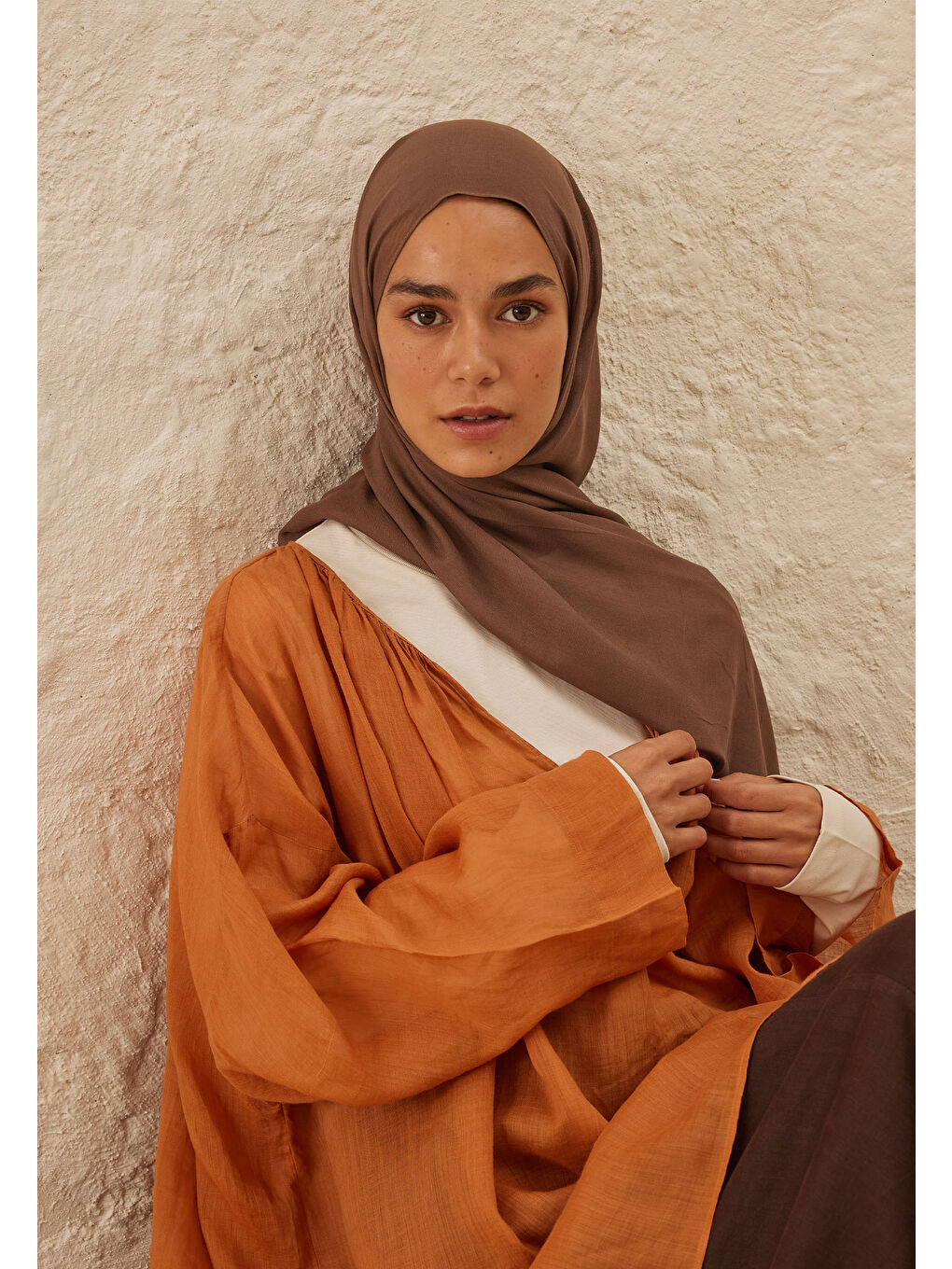 Kahverengi Rami Viskon Şal Çikolata-2