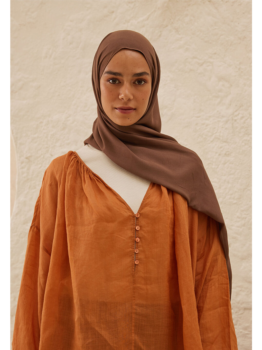 Kahverengi Rami Viskon Şal Çikolata-3