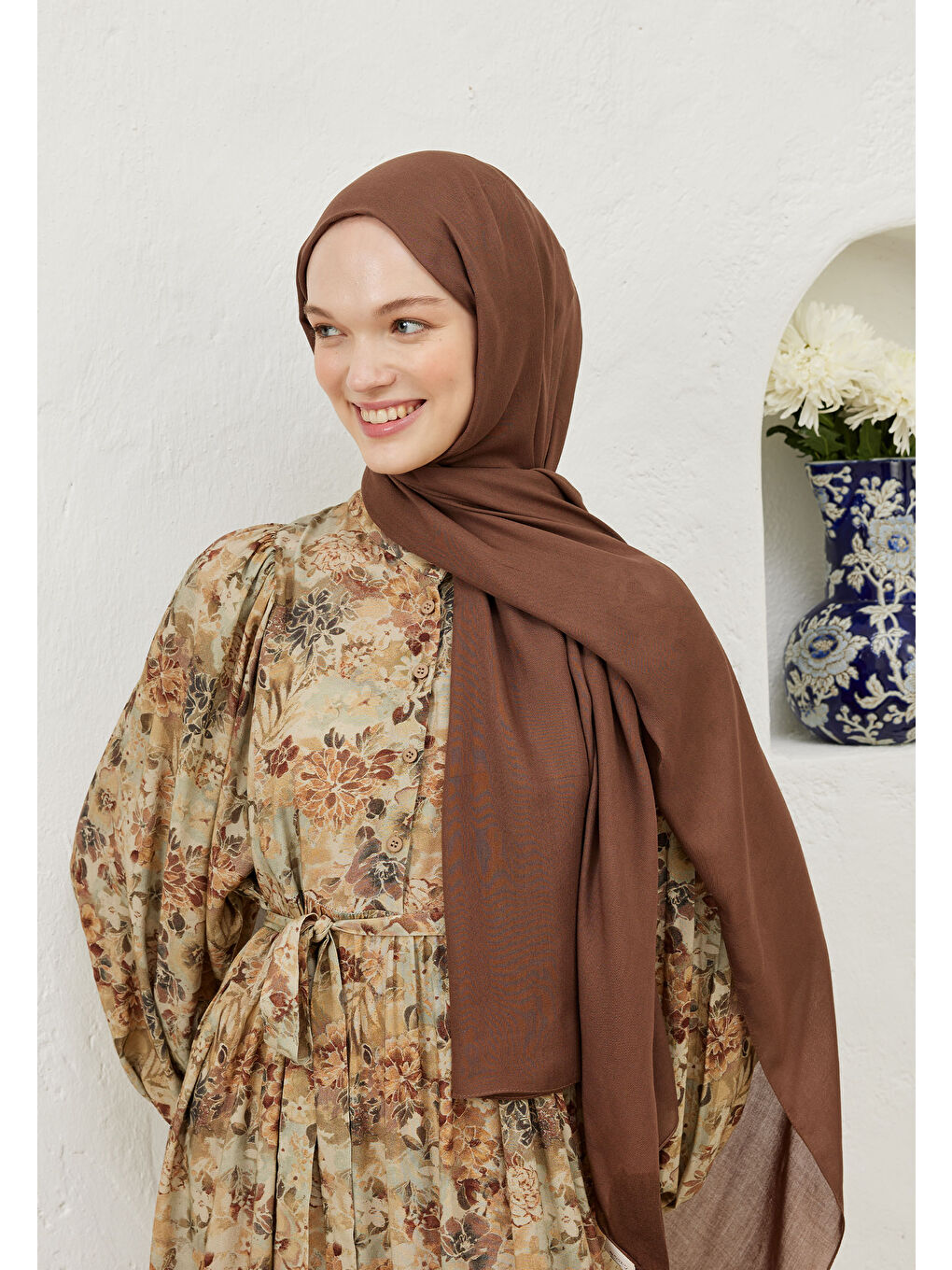 Kahverengi Rami Viskon Şal Çikolata-4