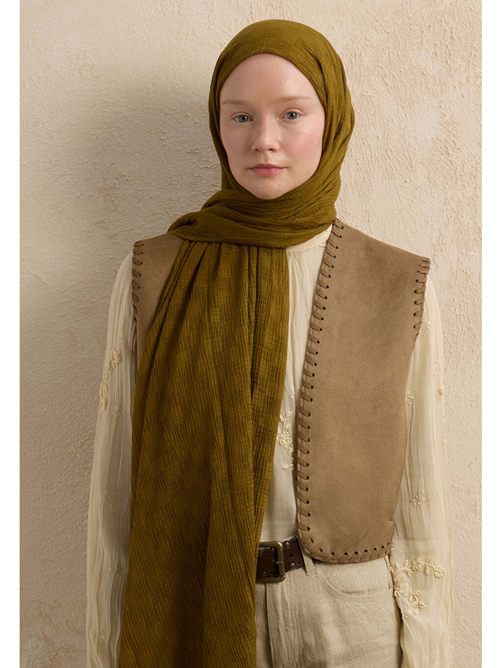 Sarı Modal Damalı Şal Sahra-2