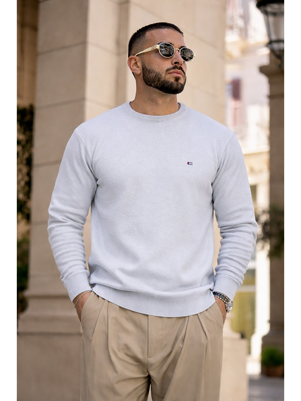 Erkek Trend Comfort Bisiklet Yaka A.Gri Triko Kazak