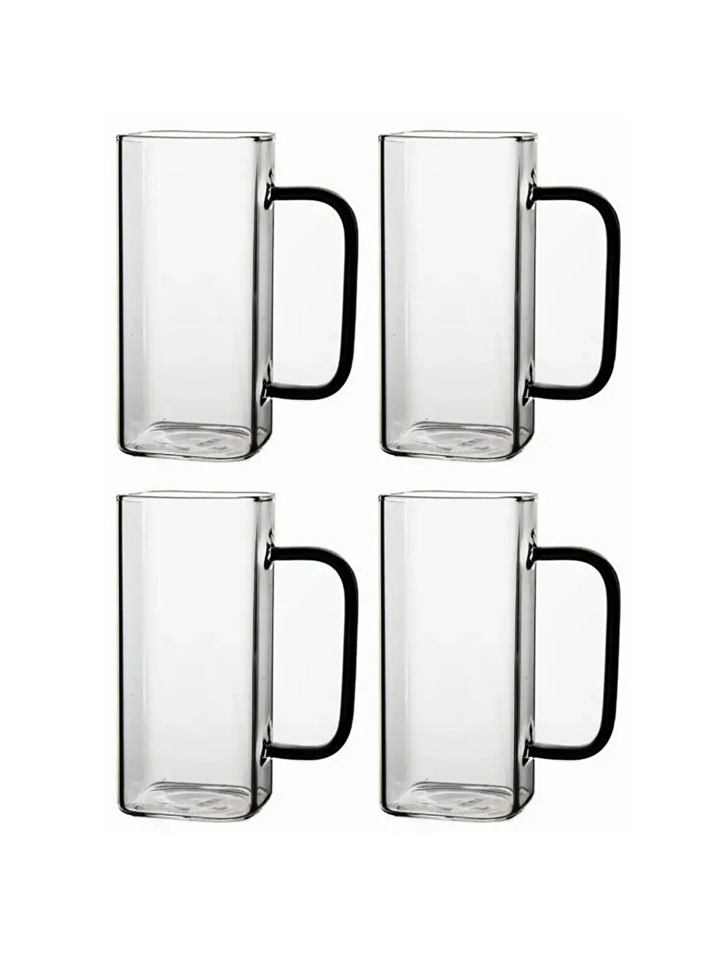 Renksiz Kare Cam Siyah Kulplu Bardak 350 ml 4 Adet