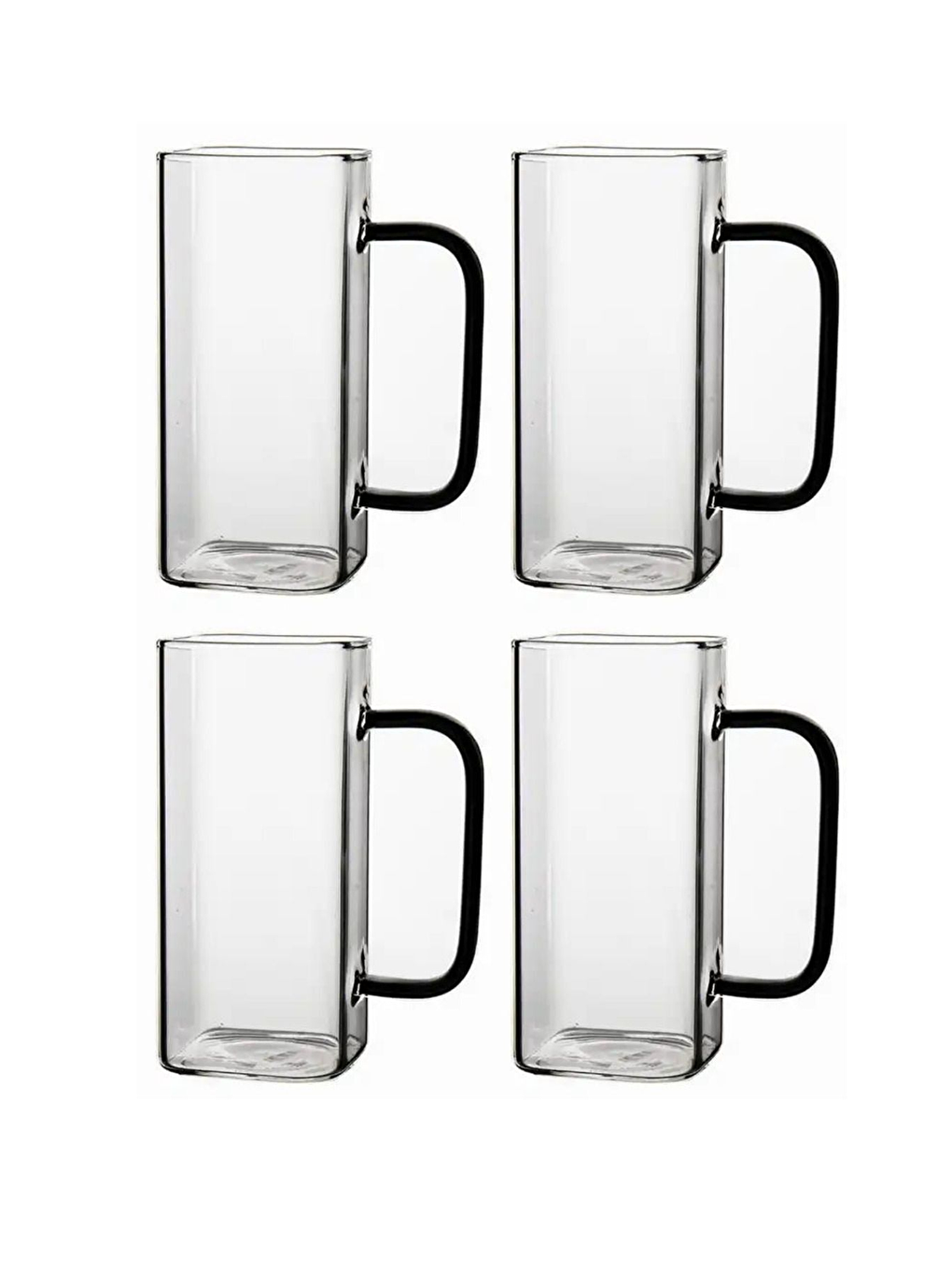 Renksiz Kare Cam Füme Kulplu Bardak 350 ml 4 Adet