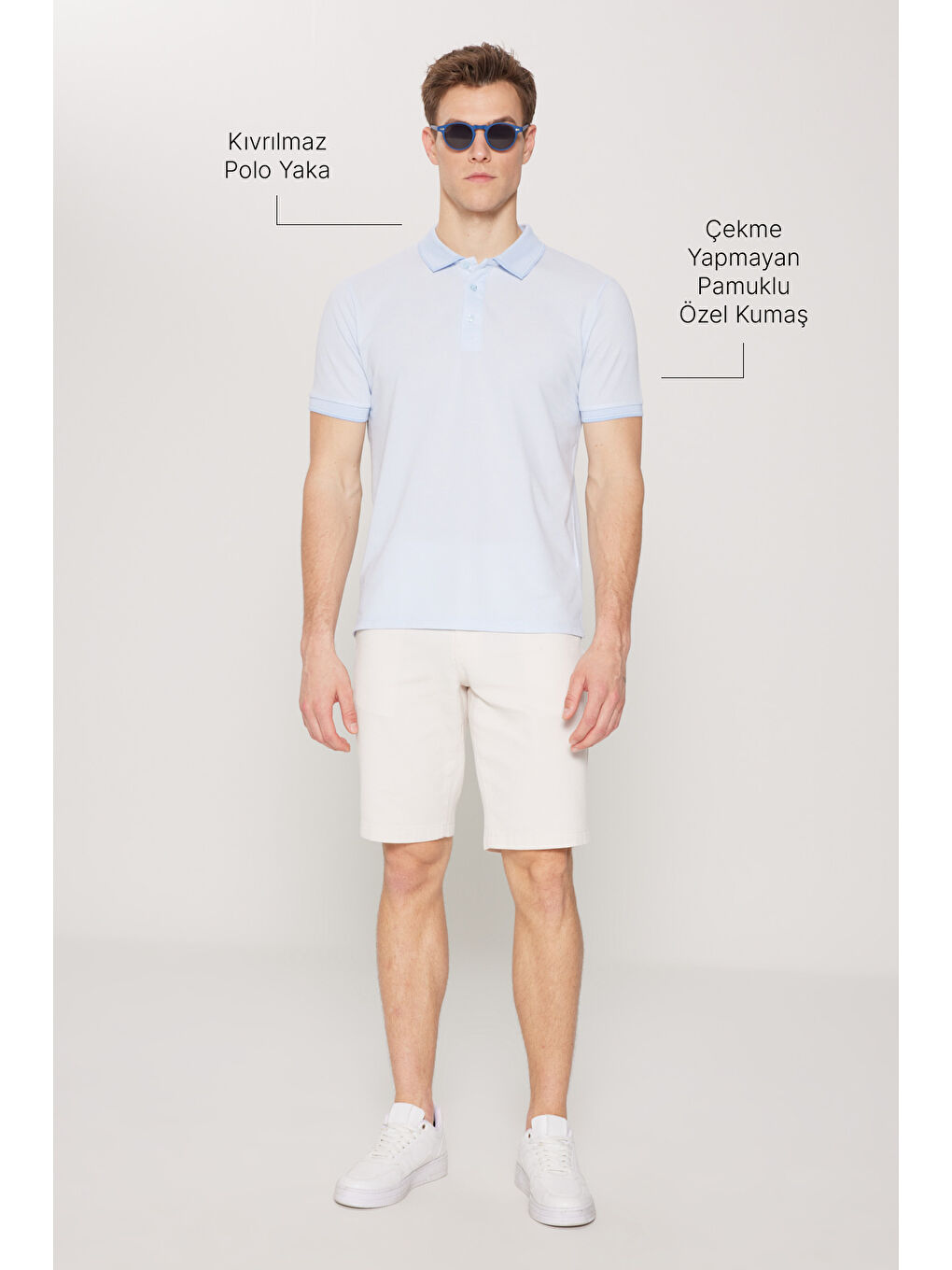 Erkek Açık Mavi Slim Fit Dar Kesim Kıvrılmaz Polo Yaka Kısa Kollu Tişört-2