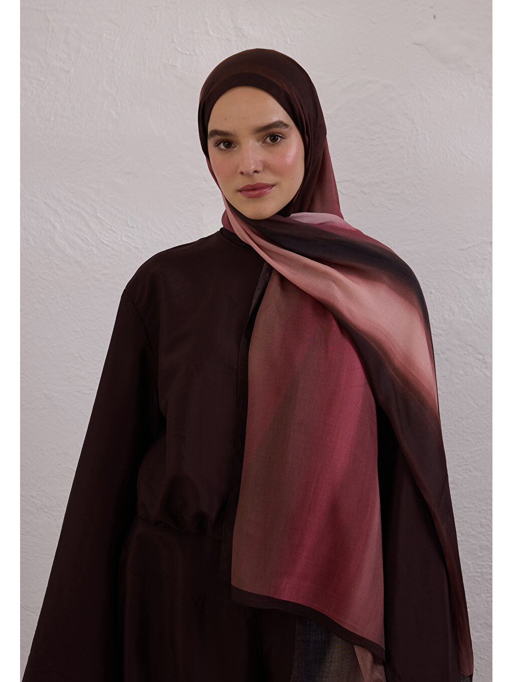 Pembe Color Brush Desen Rami Şal Gül Kurusu-1