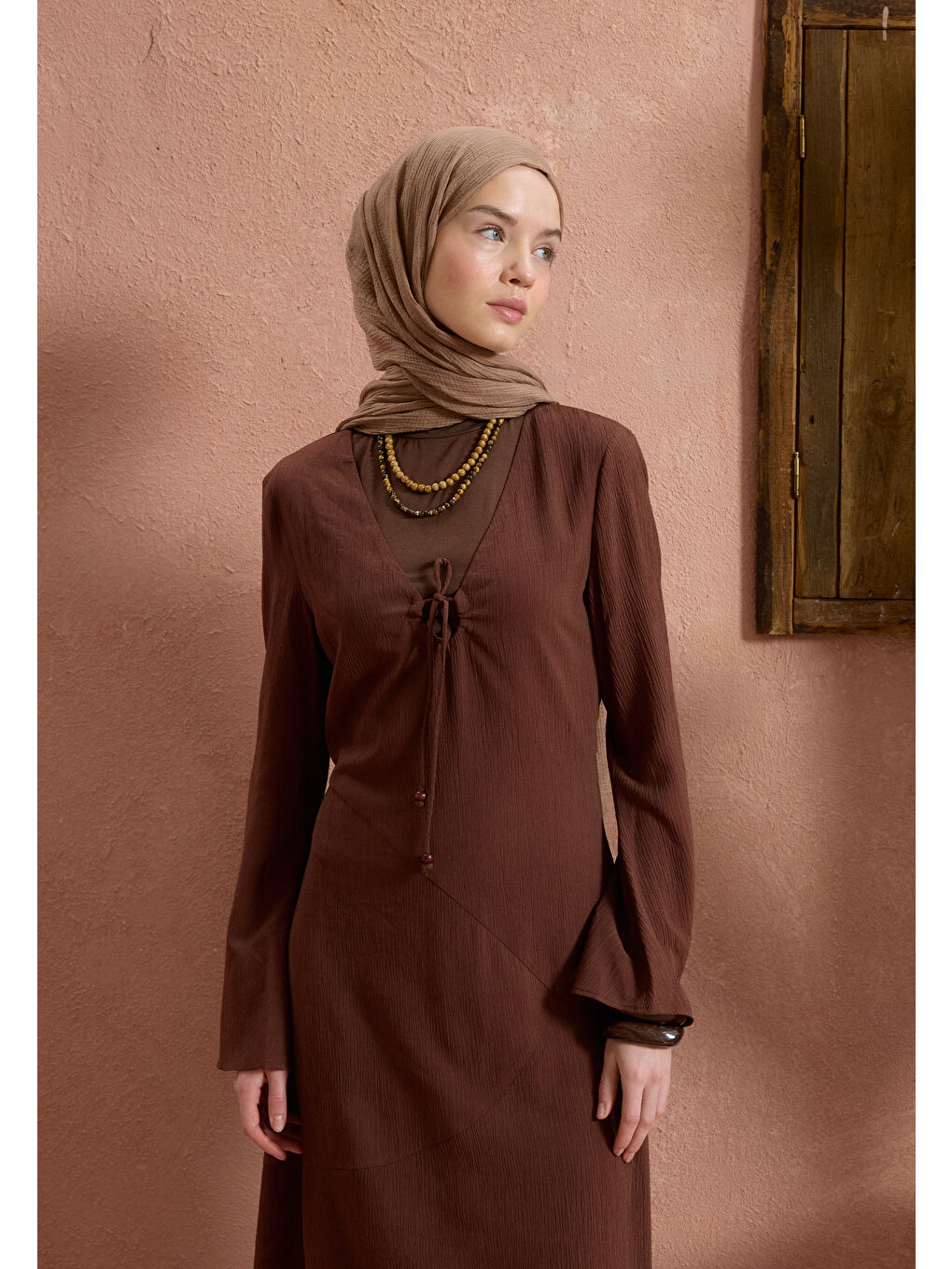 Bej Modal Damalı Şal Nude