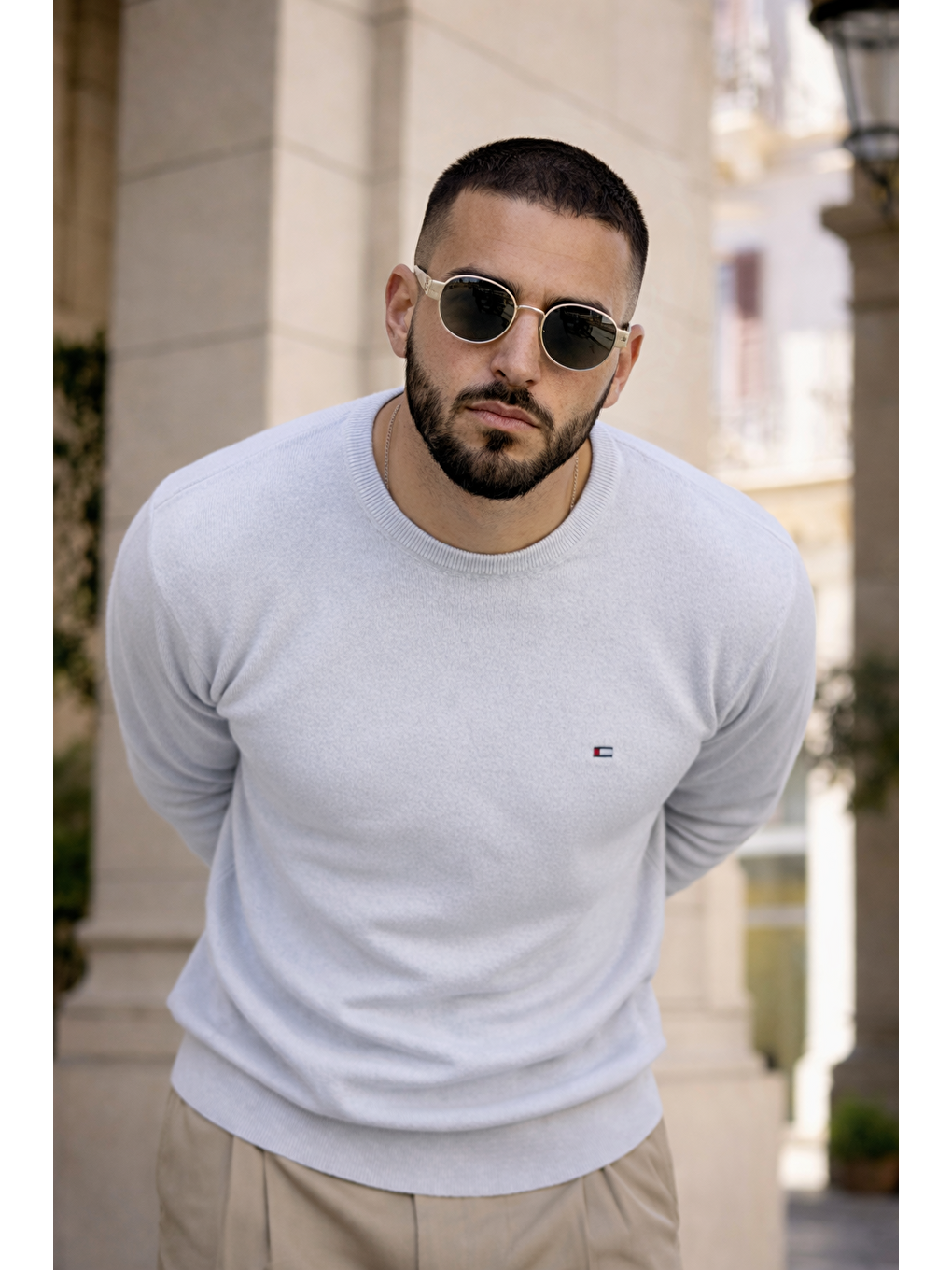 Erkek Trend Comfort Bisiklet Yaka A.Gri Triko Kazak-1