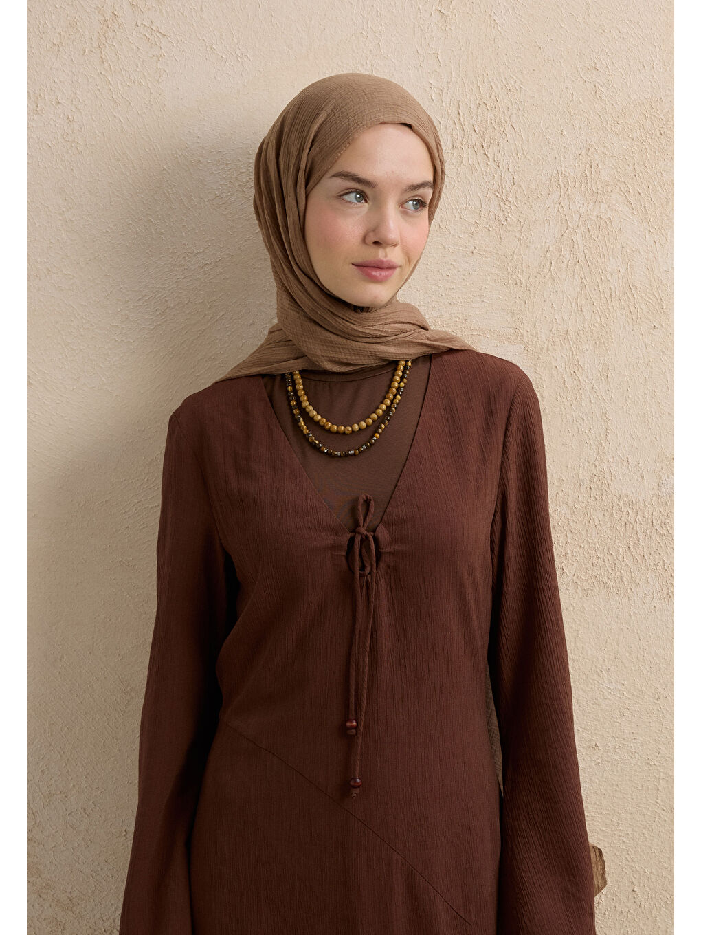 Bej Modal Damalı Şal Nude-1