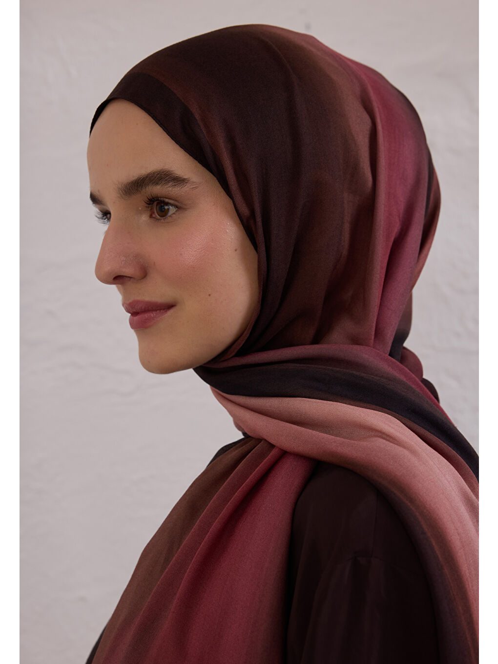 Pembe Color Brush Desen Rami Şal Gül Kurusu-3