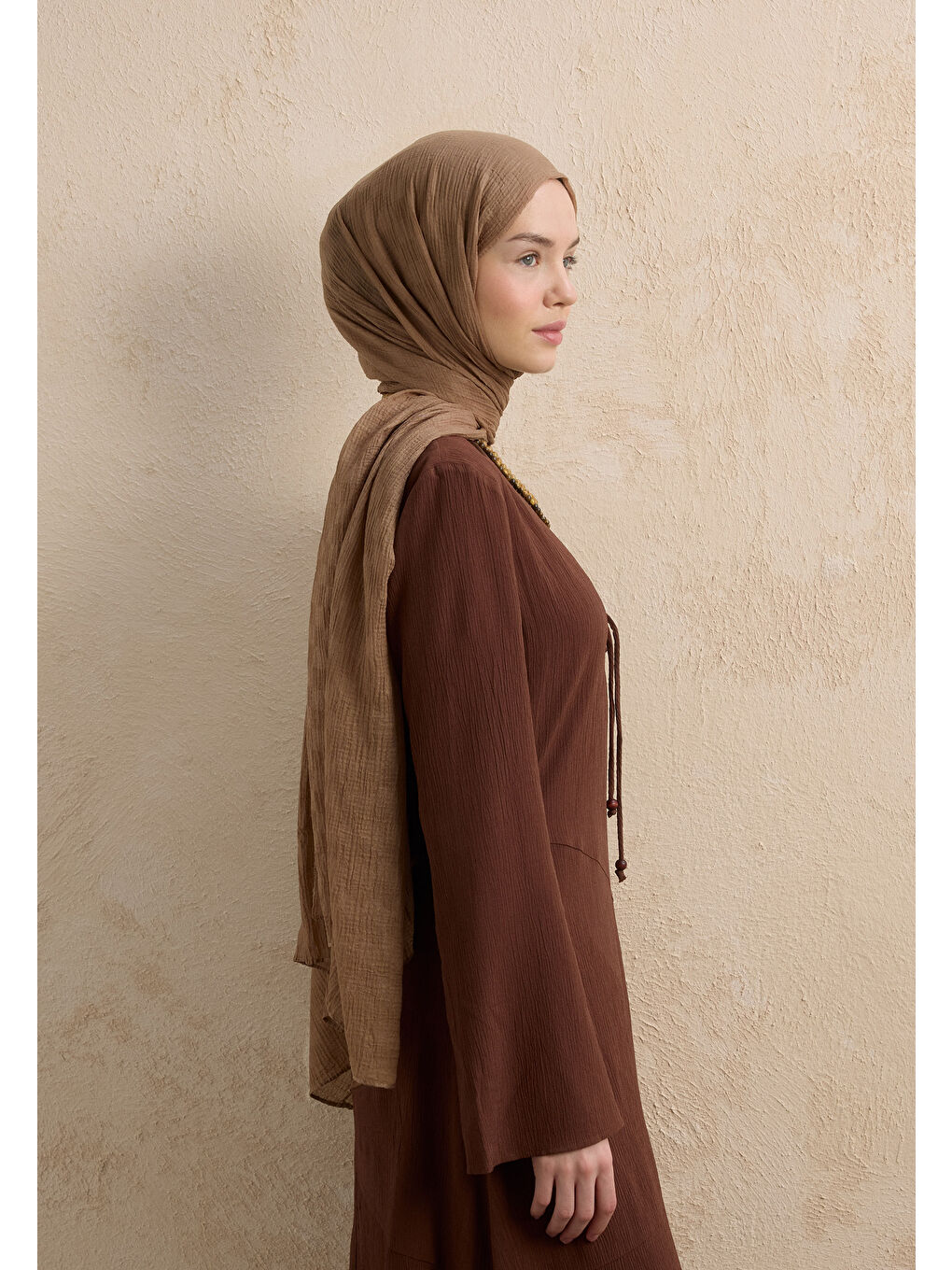 Bej Modal Damalı Şal Nude-2