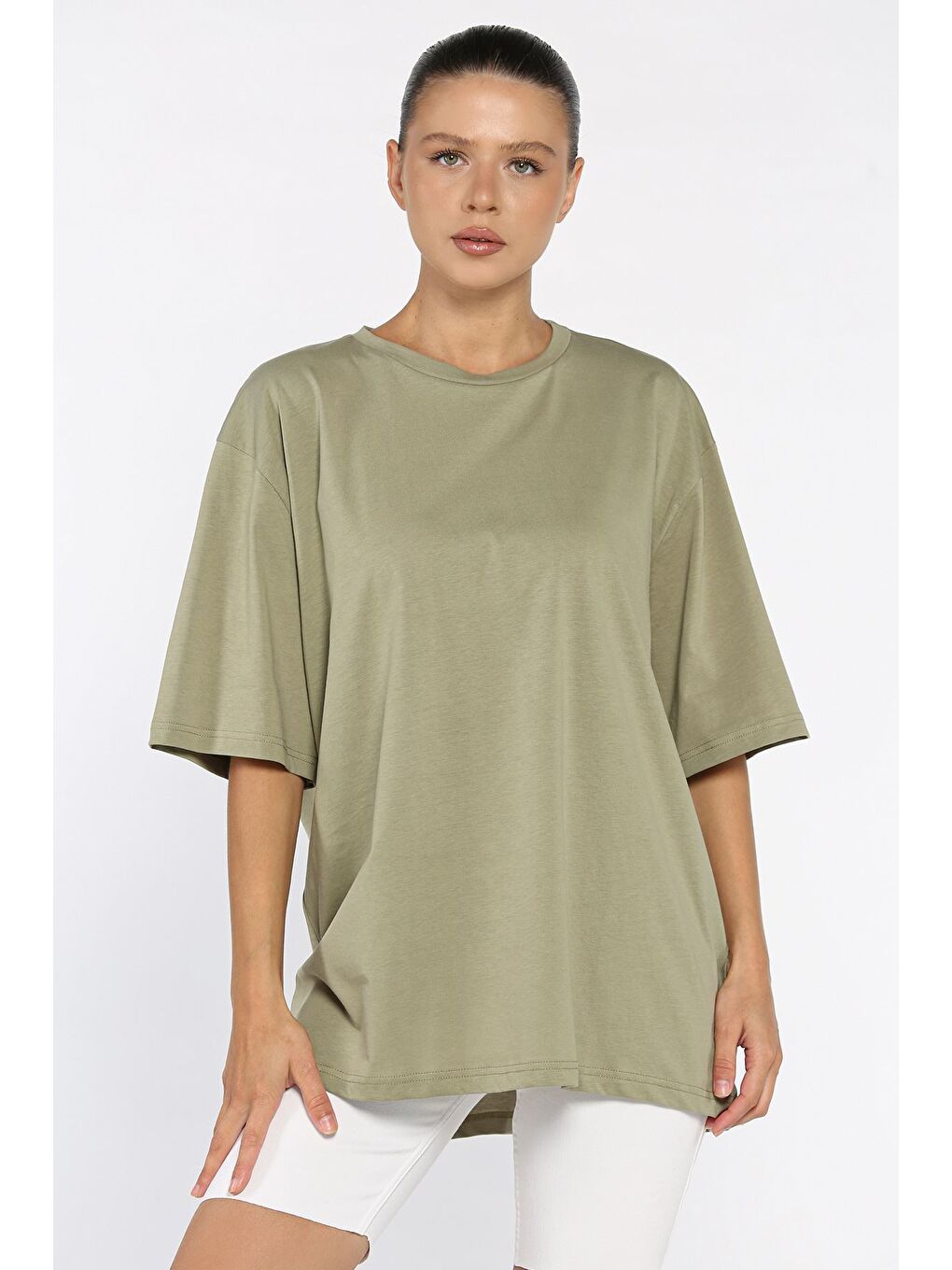 Haki Basic Salaş Kadın Tişört