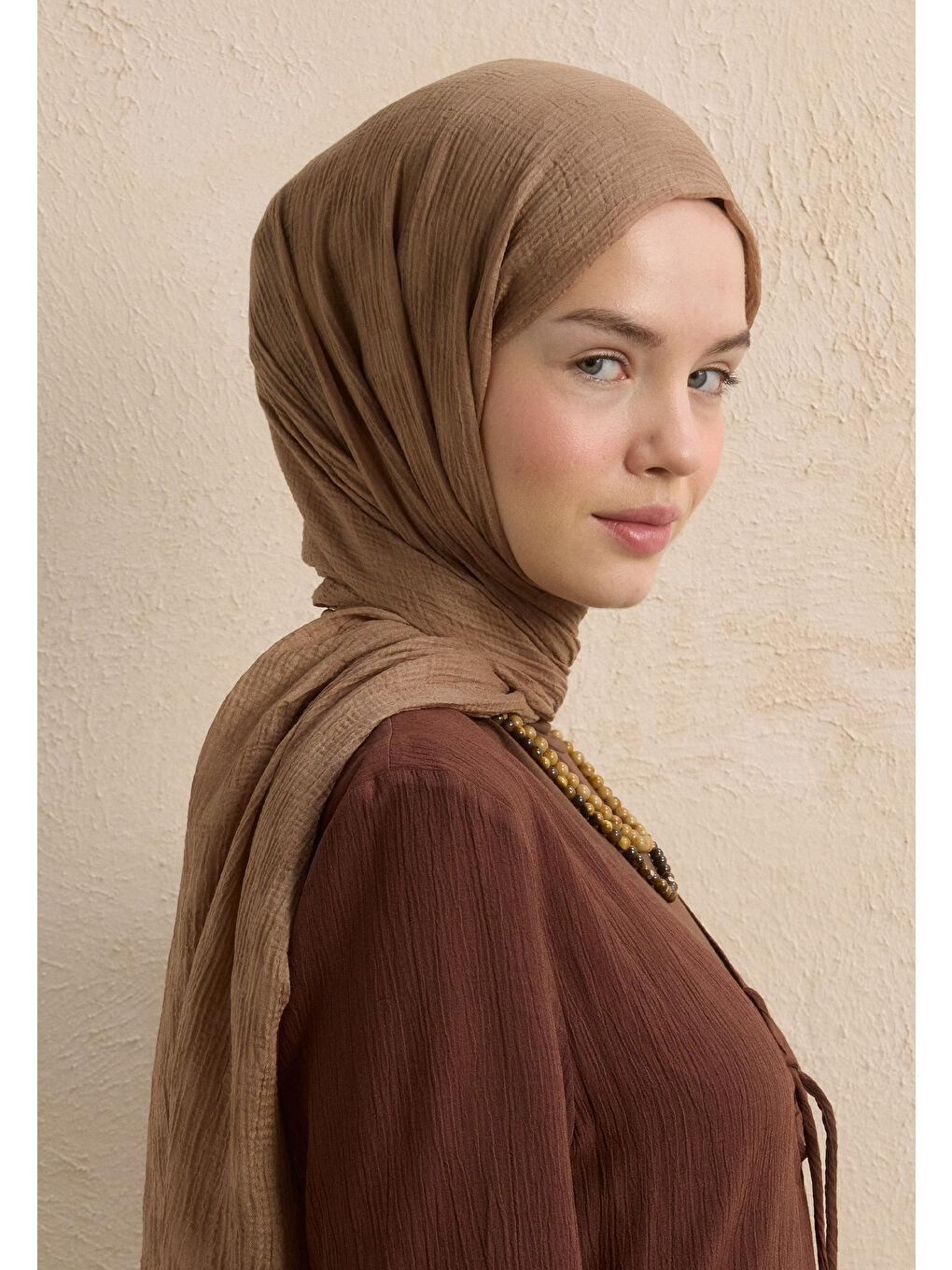 Bej Modal Damalı Şal Nude-3