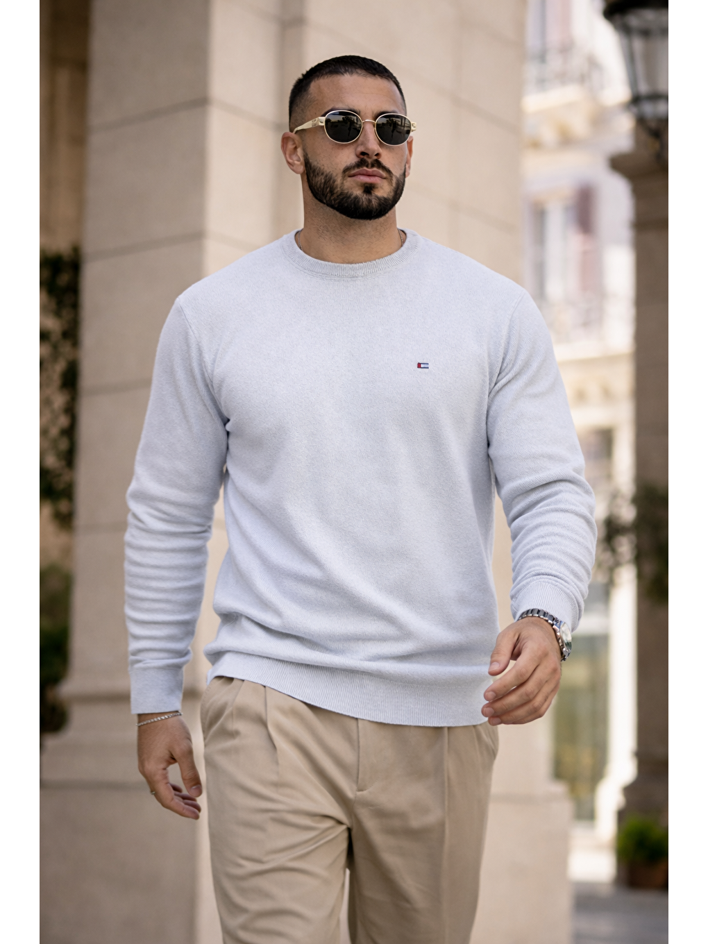 Erkek Trend Comfort Bisiklet Yaka A.Gri Triko Kazak-2