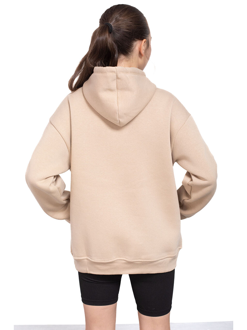 Bej Kanguru Cepli Basic Şardonlu Kız Çocuk Kapüşonlu Sweatshirt 21209-4
