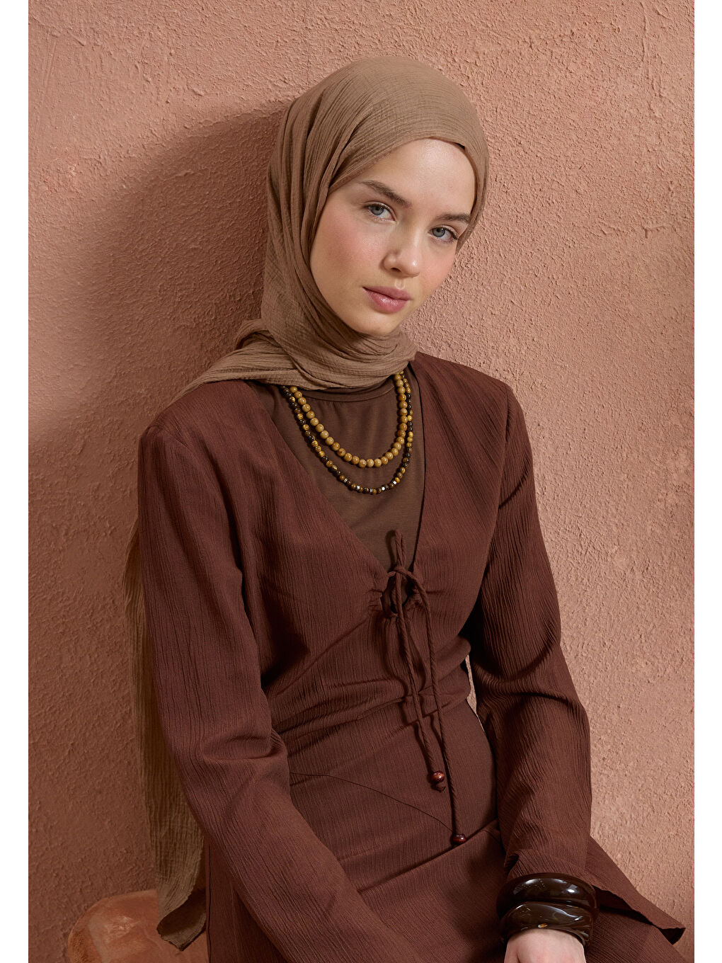 Bej Modal Damalı Şal Nude-4