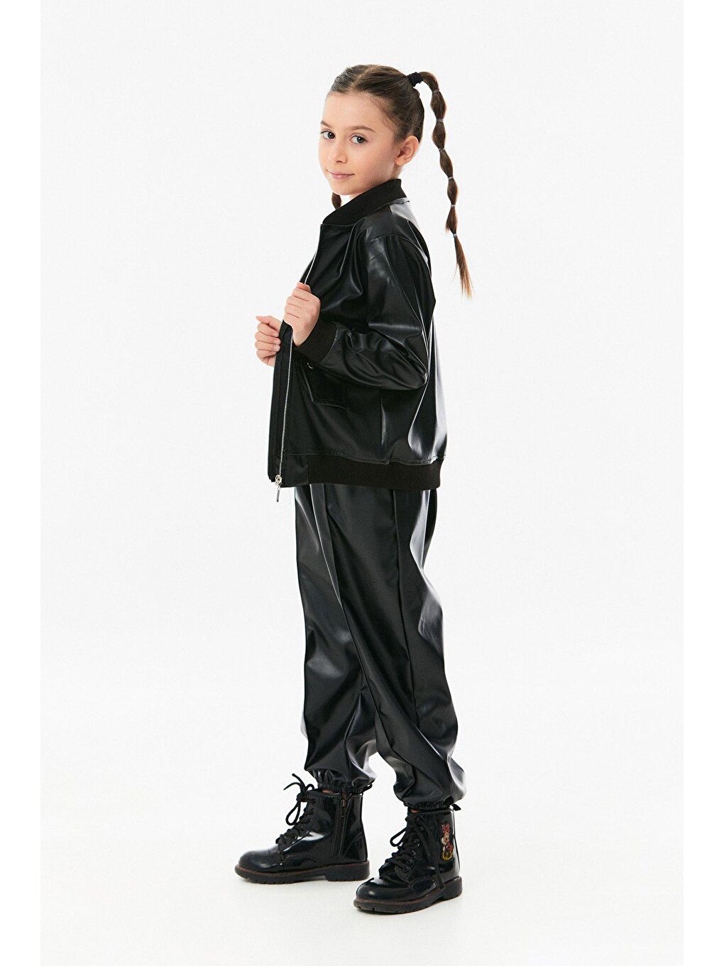 Siyah Suni Deri Kız Çocuk Ceket-2