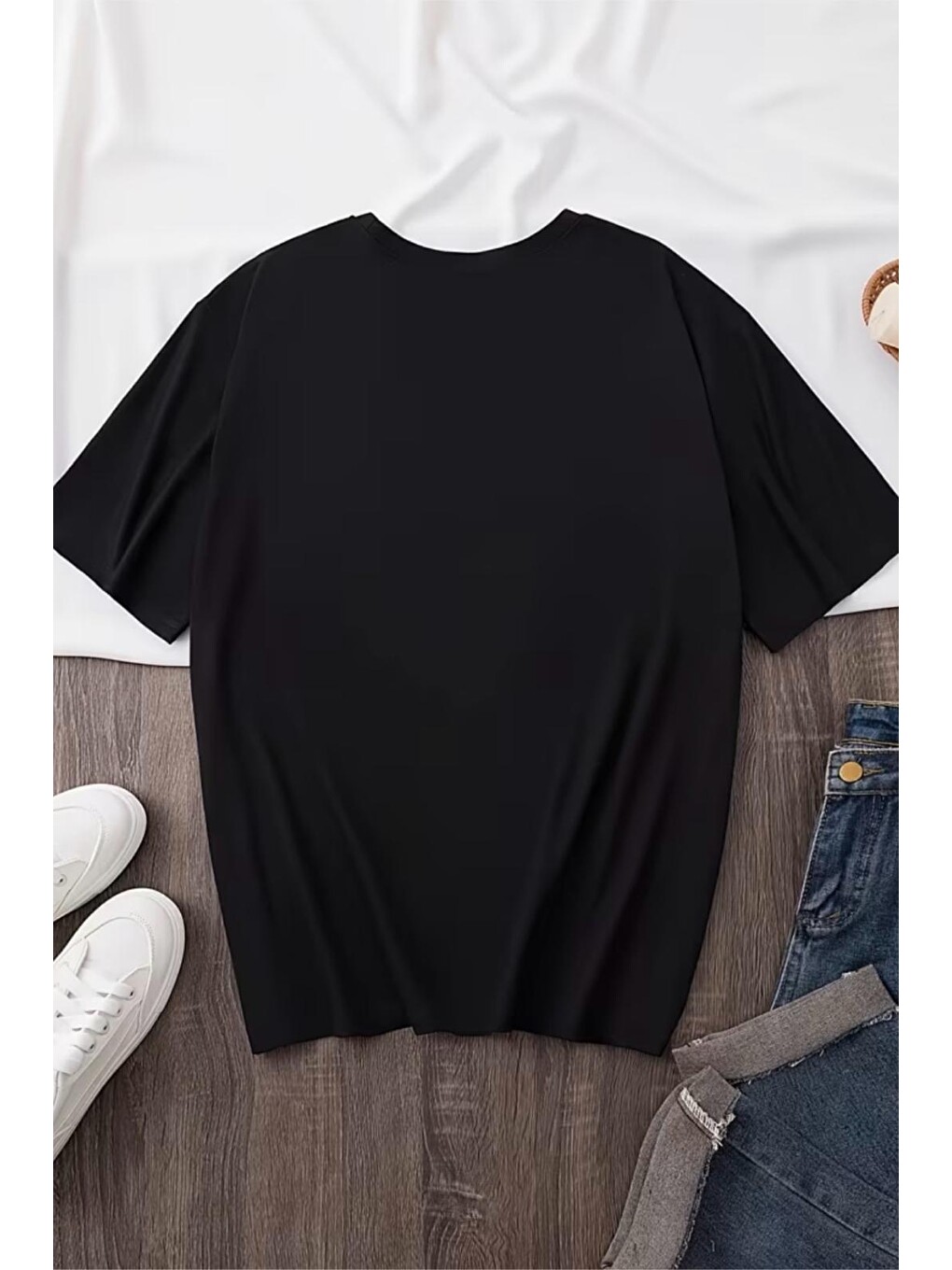 Siyah La El İşareti Ön Baskılı Sokak Modası Unisex T-shirt-1