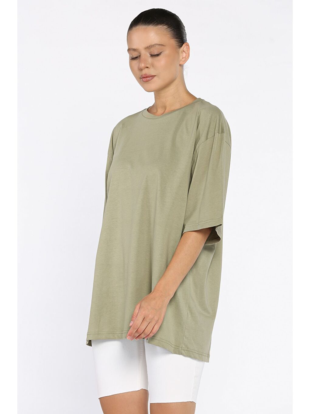 Haki Basic Salaş Kadın Tişört-1