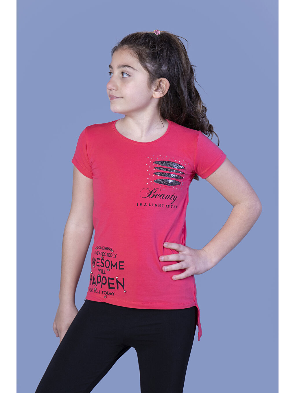 Toontoykids Narçiçeği Kız Çocuk T-Shirt Göğsü Lazer Kesim Taşlı