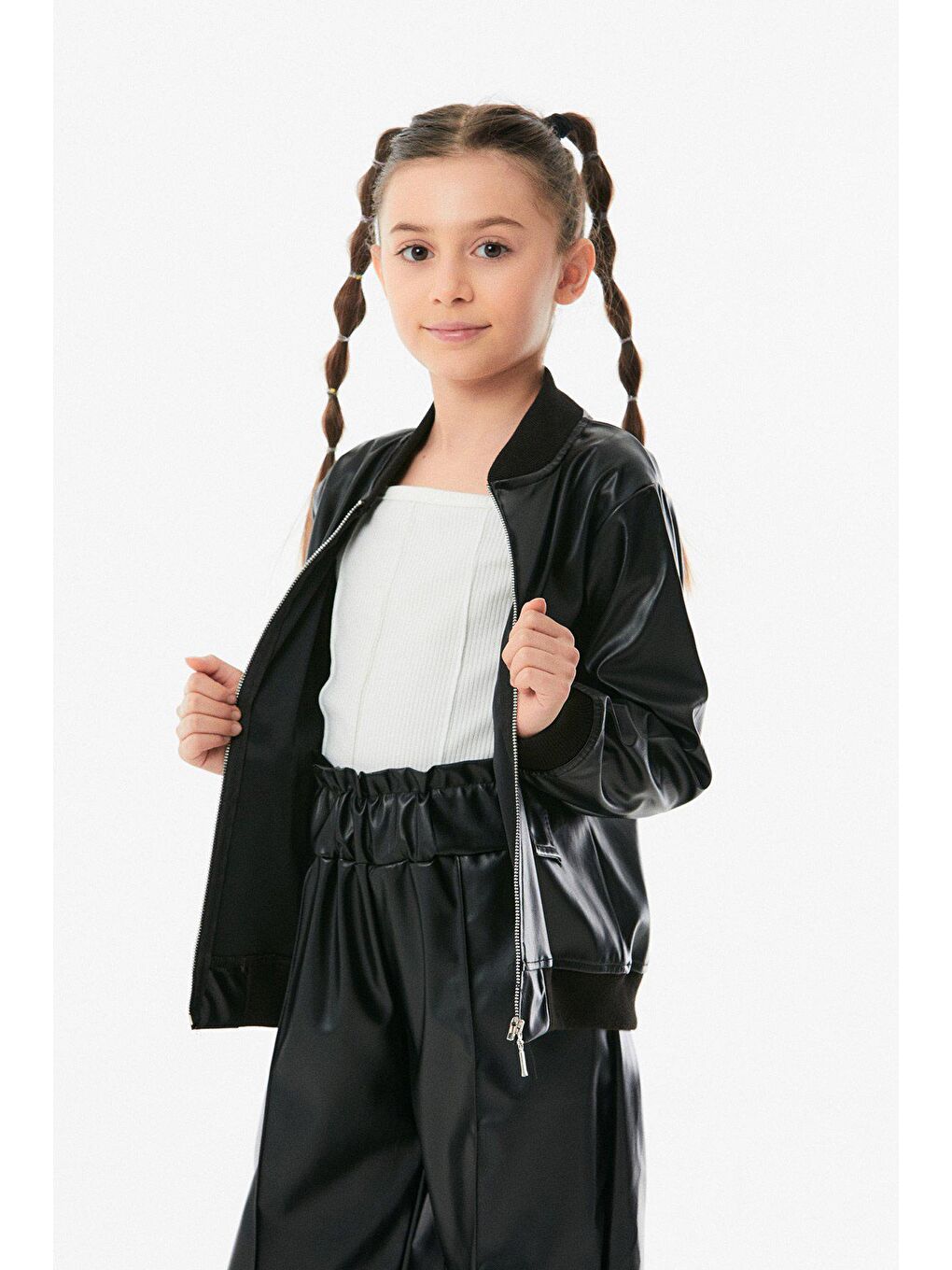 Siyah Suni Deri Kız Çocuk Ceket-3